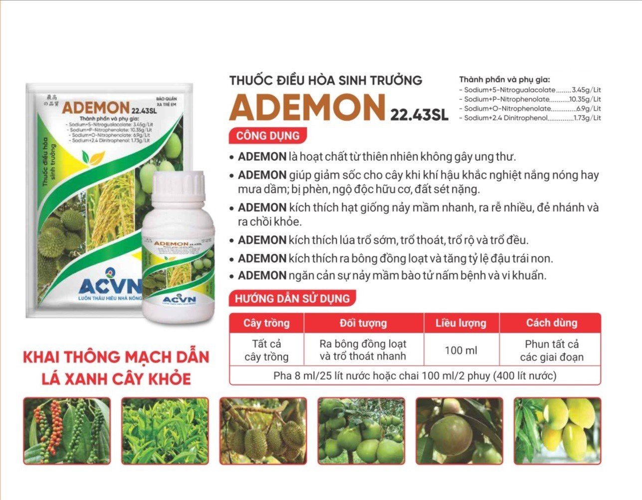 Thuốc điều hòa sinh trưởng Ademon Super 22.43SL - chai 100ml